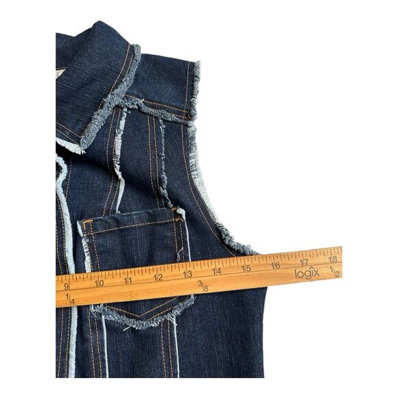 Vintage LA Blend Denim Spandex Short Vest Womens Small Bohemian Blue Button - Picture 10 of 12